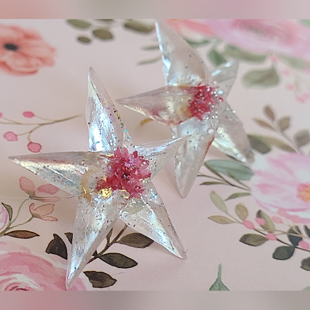 Star Shaped Earrings with Pink and Silver Accents